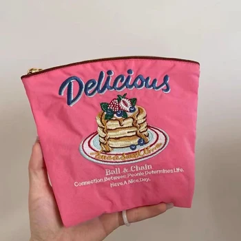 Козметични чанти за торта с бродерия, женски козметични чанти с шариковыми зеленчукови пончиками, 2023 найлонови торбички за съхранение, мини-портфейли