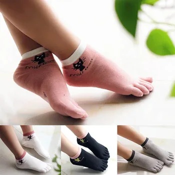 3 чифта женски памучни чорапи Стара Пот розов цвят Candy с анимационни котка на пръстите на краката.