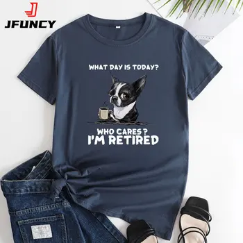 JFUNCY Женска Тениска с къс ръкав 2023, Нови тениски Оверсайз, Забавни Тениски с образа на Кучета, Женски Блузи, Модни Дамски Дрехи