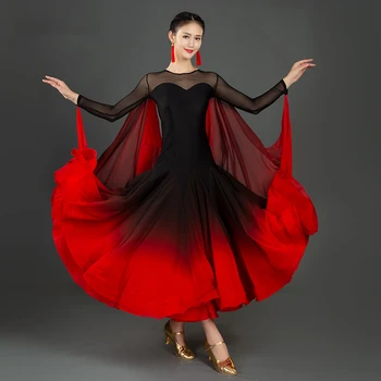 Ново сексуално съвременно танцово рокля на национален стандарт, женски рокли за балните танци, костюми за изпълнения в червено валс най-високо качество