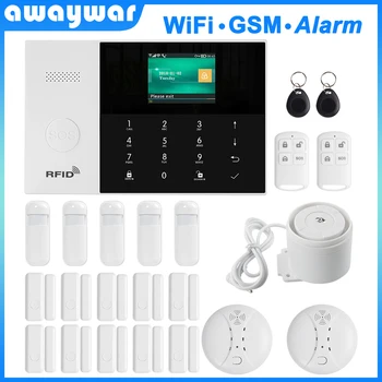 Awaywar 2.4 инчов TFT WIFI GSM комплект сот ПРИЛОЖЕНИЕ за дистанционно управление на Безжична RFID ръка Тегления с охрана с жични зони