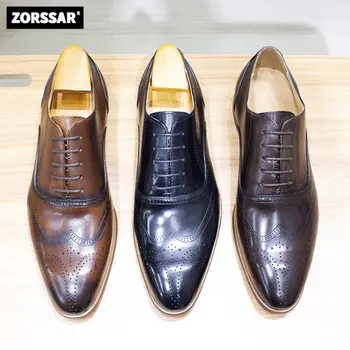 Класически бизнес мъжки модел обувки Модерен елегантни официални сватбени обувки мъжки офис oxfords без закопчалка за мъже черен цвят