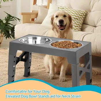 Повдигаща купа за кучета от неръждаема стомана голям капацитет, двойна купа, 5-степенна регулируема по височина капацитет за храна за кучета