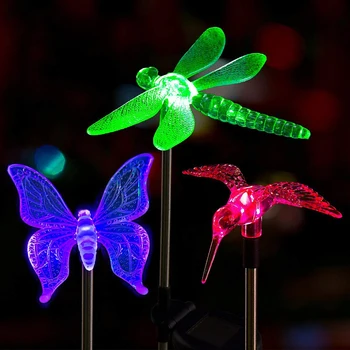Многоцветни led светлини за слънчева батерия, улично осветление за водни кончета, пеперуди, птици, градински лампи, улични, градински фенери за двора, пътни светлини