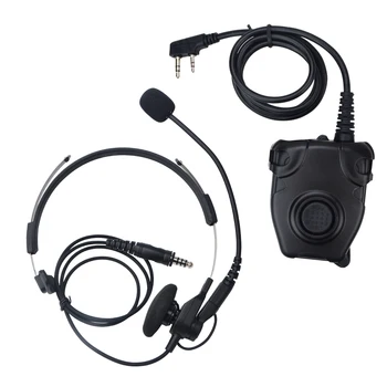 Режийни слушалки с микрофон, лампа, преносима радиостанция Baofeng, тактическа слушалки с бутон PTT, адаптер K Plug