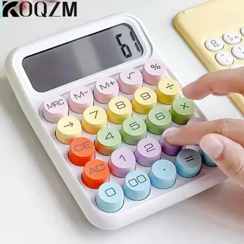 Корейски кавайный калкулатор мультяшного цвят карамел, механична клавиатура с изключване на звука, настолен калкулатор за проучване на финансово-счетоводни