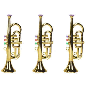3X тръба, 3 тона, 3 цветни ключ, имитация на игра, мини-музикални духови инструменти за детски рожден ден, играчка, златни