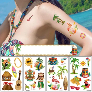 Стикери с татуировки в хавайски стил, водоустойчив, мультяшные, летни, за крайбрежната плажна партита, временни татуировки, ананас, китара, за еднократна употреба татуировка