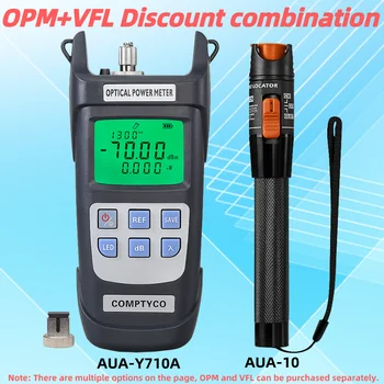 Набор от инструменти за тестване на оптоволокна FTTH (като опция) Измерване на оптична мощност AUA-Y710A (OPM -70 ~ + 10dBm) и визуален локатор на неизправности (10/1/20/30/50 Mw VFL)