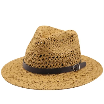 Проста мъжки сламена шапка от слънцето най-високо качество с широка периферия, плажна сгъва шапка, голямата кост, мъжки плюс Размер, лятна дамска шапка фетровая