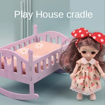 Дървена стоп-моушън легло Легло принцеса за ролеви игри Дървена бебешко кошче-люлка на Детска семеен комплект играчки