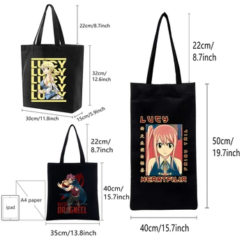 Аниме Fairy Tail карикатура Нацу Эрза, сиво Луси, холщовая черна чанта за пазаруване, множество тъканта, чанта за книги