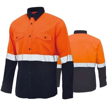 Защитни Ризи Hi Vis, два цвята Защитни Ризи за Мъже, Отразяващи Ризи с Копчета Отпред с Дълъг Ръкав за Строителни Работи