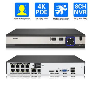 H. 265 + 8CH 48V POE NVR За IP Камери за Видеонаблюдение Системи за Видеонаблюдение 5MP 8MP 4K Аудио-видео Рекордер С Откриване на Лицето P2P Мрежа