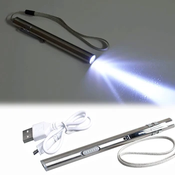 Энергосберегающая преносима професионална медицинска удобна дръжка USB акумулаторна мини-фенерче led фенерче с клипс от неръждаема стомана