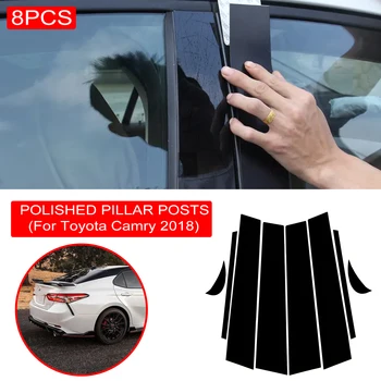8 бр., капак за багажник на BC, вратата, прозореца на колата, черни ленти облицовки, PVC, практичен, лесен за инсталиране, за Toyota Camry 2018