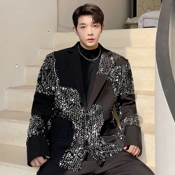 Луксозен костюм с пайети, палта, нов отложной яка с дълъг ръкав, мъжки индивидуален дизайн, корейската свободна мода 9A1927