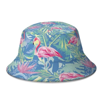 Пролетно-летни шапки с фламинго в джунглата, за момче и момиче, творчески рибарски шапки, плажни панама Gorros