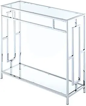 Квадратен плот в коридора с рафт, 31,5 (Д) x 12 (W) x 30 (В), стъкло / хром