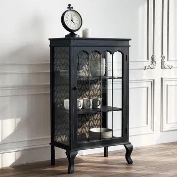 Индивидуален дизайн на винен шкаф за съхранение в американския френски ретро черно пасторальном стил от масивна дървесина и стъкло за трапезария