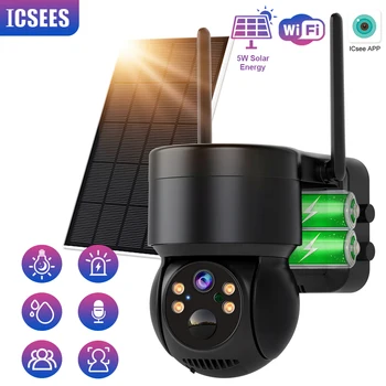 ICSees 3MP външна безжична слънчева камера водоустойчива 5 W камера в слънчеви батерии PTZ камера за видеонаблюдение PIR откриване на човек