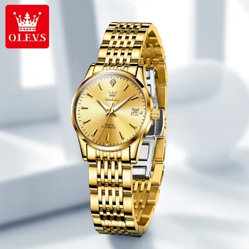 Луксозни механични часовници на марката OLEVS, дамски модни златни дамски автоматичен часовник от неръждаема стомана, водоустойчиви часовници за жени