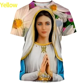 2023 Лятна нова мода мъжки и дамски тениски с 3D принтом на Дева Мария, персонални готина тениска с принтом