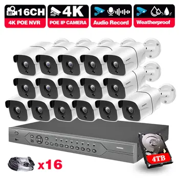 16CH 4K Ultra HD POE Мрежова Система за видео наблюдение 8MP H. 265 + NVR С 8MP 5MP при всякакви метеорологични условия IP Камера ВИДЕОНАБЛЮДЕНИЕ Security Kit