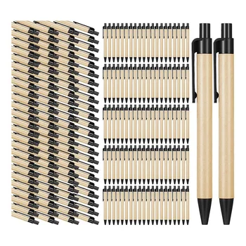 200 опаковки, черни химикалки, прибиращи химикалки със средна точка, екологично чисти писалки, химикалки от рециклирана крафт-хартия, на едро, офис, училище