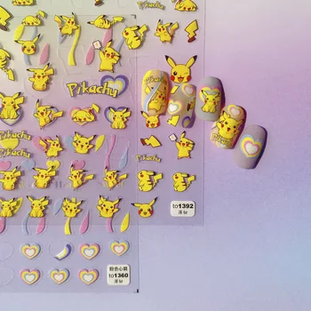 Pikachu Q Версия Pokemon Аниме Рисунка Стикери за нокти Скъпа самоличността на Заден лепило и 5d Нови стикери за Декорация на нокти