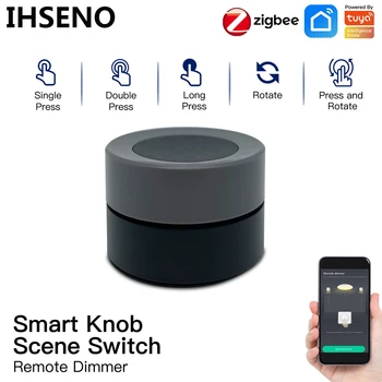 IHSENO Sasha ZigBee Smart Knob Switch Безжична бутон за превключване на сцената Контролер Скрипт за автоматизация на батерии приложение Smart Life