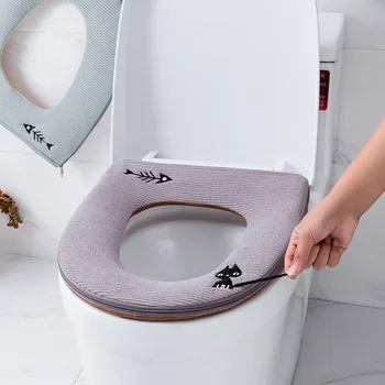 Възглавница за седалката на тоалетната на домакински непромокаема подложка за тоалетна зимна плюшен дръжка с цип на капака на тоалетната чиния миене