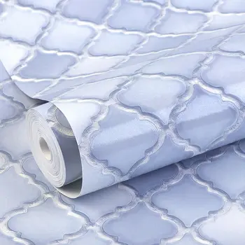 3D Стереоскопическая синя мозайка, PVC Геометрични latticework тапети в скандинавски стил, Спалня и хол на фона на тапети и модерни