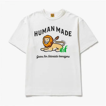 HUMAN MADE Нови Летни Обикновена тениска с писмото принтом Lionet Свободни Удобни Мъжки И женски, с кръгло деколте И Къс ръкав