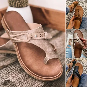 Нови летни дамски модни ежедневни удобни ортопедични чехли, коригиращи сандали с отворени пръсти, чехли на равна подметка, плажни обувки
