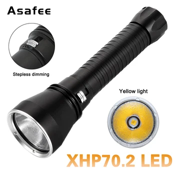 Asafee А26 жълта светлина на 100 м под вода 4000 lm P70 led фенерче за гмуркане с ползунковым ключ за лампа, фенер с магнитен бутон, фенер за гмуркане