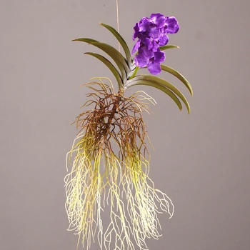 91 cm Изкуствена реалистична орхидея Ванда с корени, листа, модерен светлина, Луксозно украшение за всекидневната, подпори от изкуствени цветя