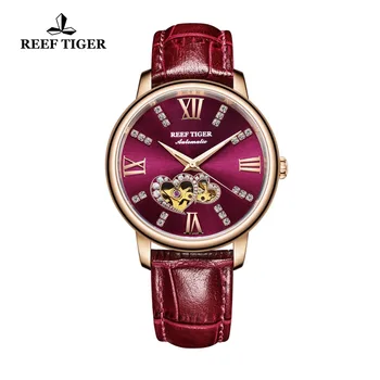 Reef Тигър/RT висок клас марка, луксозни дамски часовници, автоматични модни часовници, подарък за влюбени, розово злато, червени часовници, Relogio Feminino RGA1580