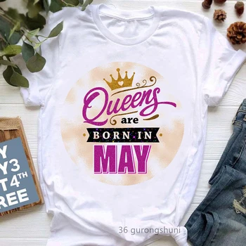Кралицата се Раждат В юни/май, Тениска С Графичен принтом За Момичета /Жени, Тениска със Златна Корона, Дамски Летни Модни Блузи, Тениски, Дамски