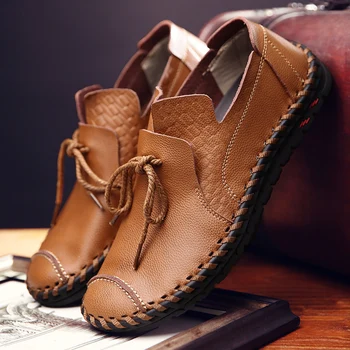 Дизайнерски Мъжки обувки от естествена кожа, Ръчна изработка На Мека Подметка Мъжки Ежедневни Обувки Бизнес Обувки На равна подметка Нескользящая Мъжки обувки За шофиране
