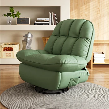 Скандинавски зелено кресло, луксозен и ергономичен мързелив диван-люлеещ се стол, дизайн хол, мебели за японския дом с възможност за сгъване на облегалката Poltrona