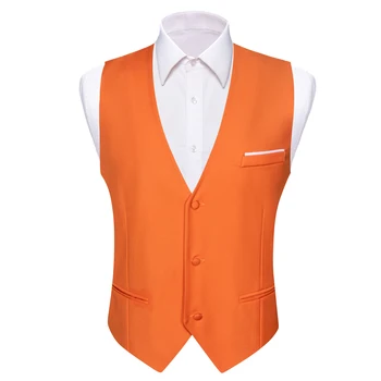 Оранжев мъжки копринена жилетка с V-образно деколте, оранжево оборудвана класическа жилетка с равен брой гласове, комплекти за почивка и партита, дизайнерски бизнес костюм Бари.Уанг DM-243
