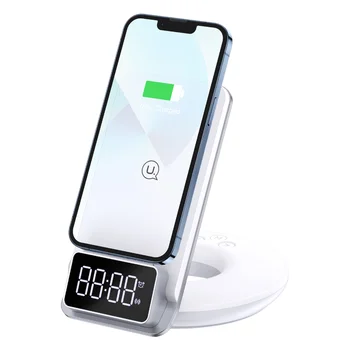 USAMS нова поставка за мобилен телефон 15 W Магнитно Безжично Зарядно за Цифров часовник на нощното Led сензорен Светильником