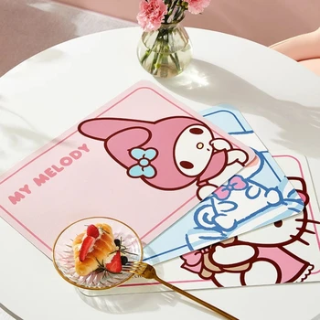 Kawaii Sanrio Hello Kitty Салфетка My Melody Cinnamoroll Тканая Салфетка Студентски Топлоизолация Печатни PVC Тенис на Мат Подаръци За Момичета