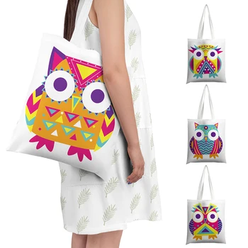 Нова холщовая чанта-тоут със сладък совой, сгъваема дългогодишна чанта на рамото за момичета, туристическа чанта за отдих, пазаруване, партита, преносима чанта за съхранение
