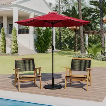 Флаш мебели Кона Red 9-крак кръгъл чадър с функция за завъртане и наклон и стойка за чадър