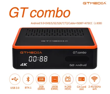 GTMEDIA GT COMBO Android 9,0 2GB16GB 4K TV Box + DVB-S2X/T2/C, Сателитна TV приемник С Поддръжка на PowerVu Auto BISS
