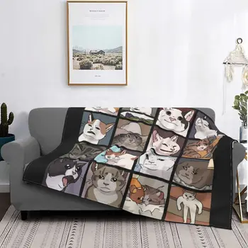 Одеяло с шарките на кота-мем, фланела, пролет-есен, скъпа забавна личност, мултифункционален супер меко одеяло, покривка за пътуване