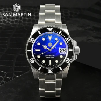 Мъжки часовник San Martin за Гмуркане с Кръгла Циферблат 40,5 мм, Класически Сапфировые Автоматични Механични Ръчни Часовници NH35, 20 Бар, Светещ Дата, Cyclops
