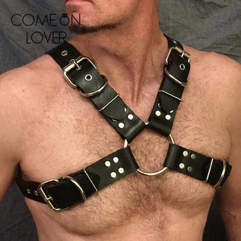 Comeonlover Нова черна кожена мъжка шлейка с регулируеми плечевыми нагрудными ремъци за гейове, дрехи за Момиченце, робството, сексуални фетиши-аксесоари